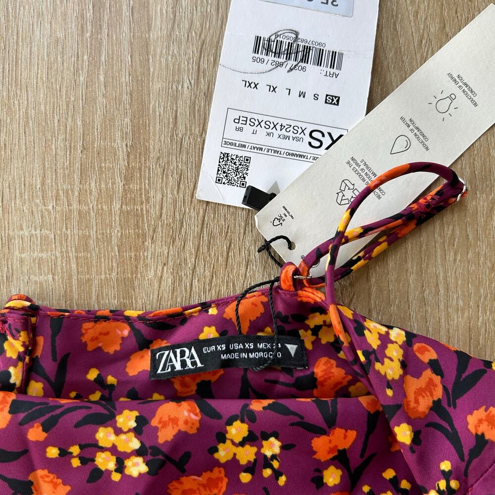 NWT Zara Floral Satin Tank Top Size XS Adjustable Straps New - Picture 2 of 4